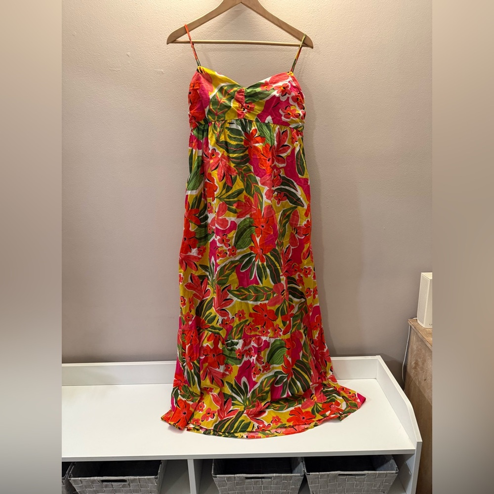 Evereve Velvet size M Kayla maxi dress aloha green floral sleeveless tie back